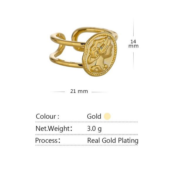 New 18K Gold Plated Vintage Coin Queen Elizabeth Resizable Ring - Picture 3 of 6